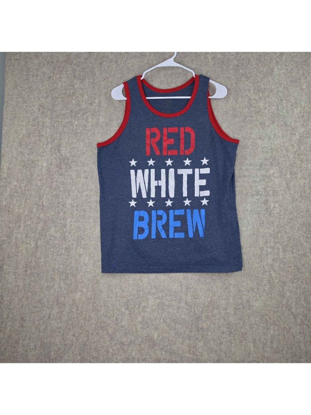 Hanes Mens Graphic Tank Top Navy Blue Red White Brew  Sleeveless Cotton Blend XL